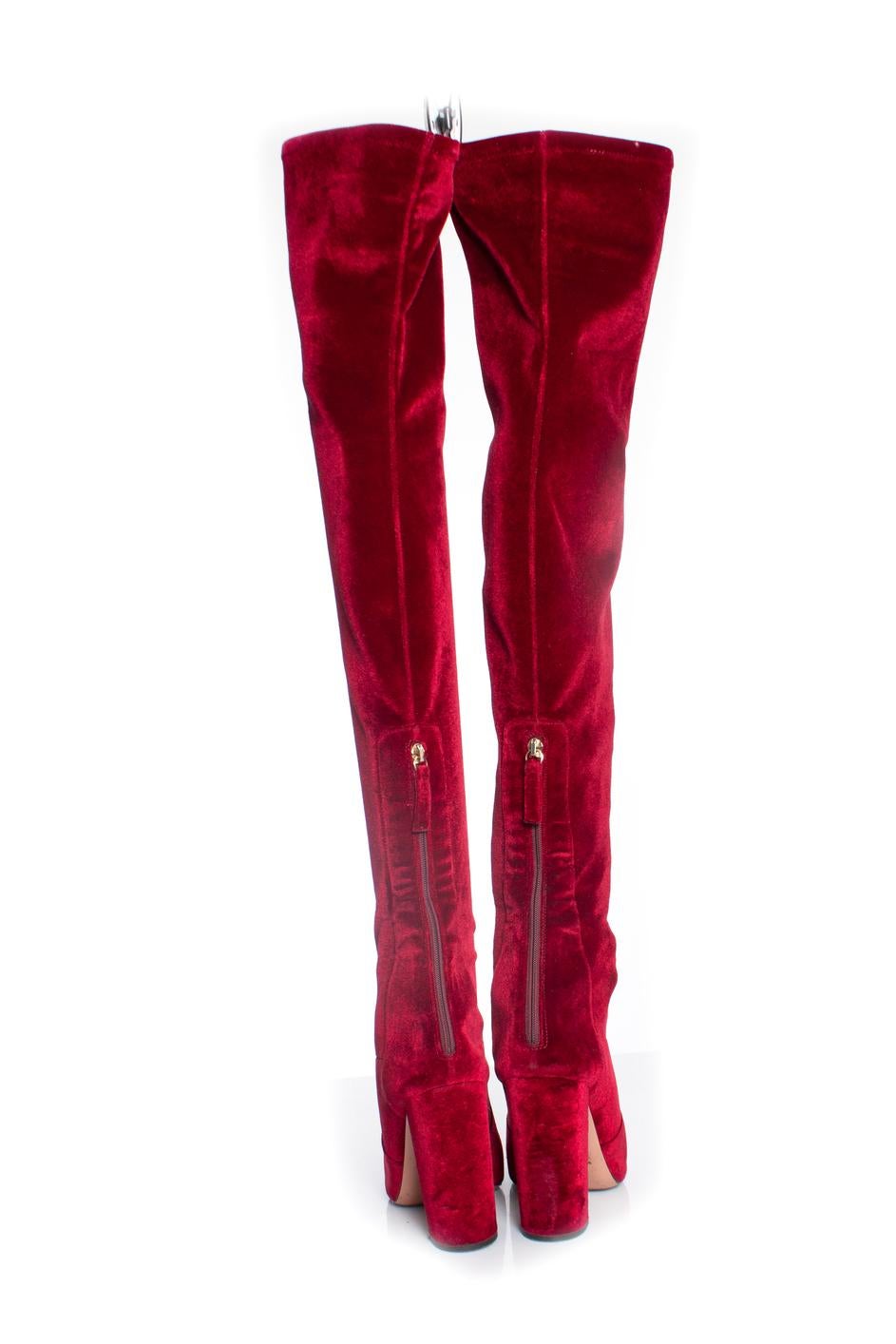 Aquazurra, velvet over the knee boots In Good Condition For Sale In AMSTERDAM, NL
