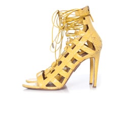 Aquazurra, Yellow python leather lace up sandals