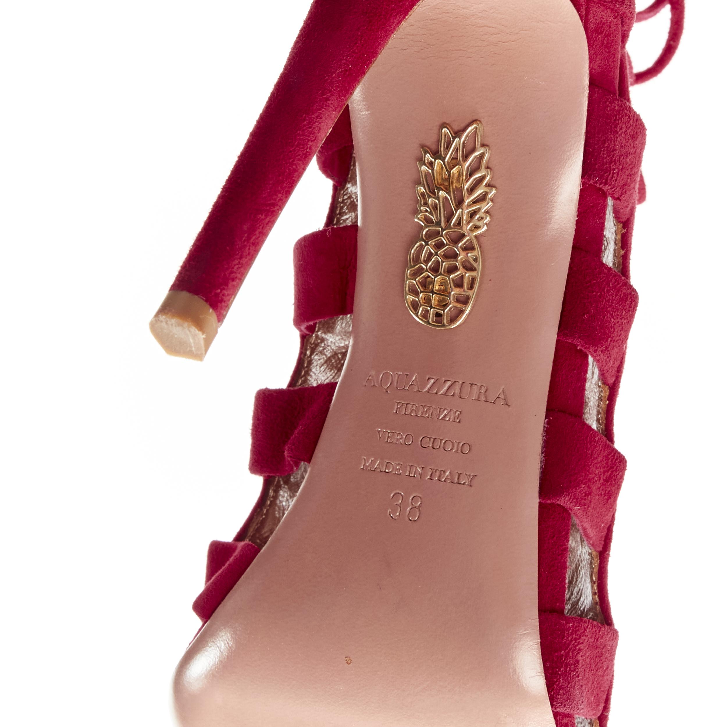 AQUAZZURA Amazon dark red suede lace up sandals high heels EU38 For Sale 2