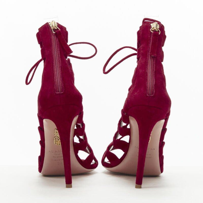 Women's AQUAZZURA Amazon dark red suede lace up sandals high heels EU38 For Sale
