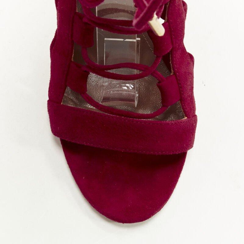 AQUAZZURA Amazon dark red suede lace up sandals high heels EU38 For Sale 1