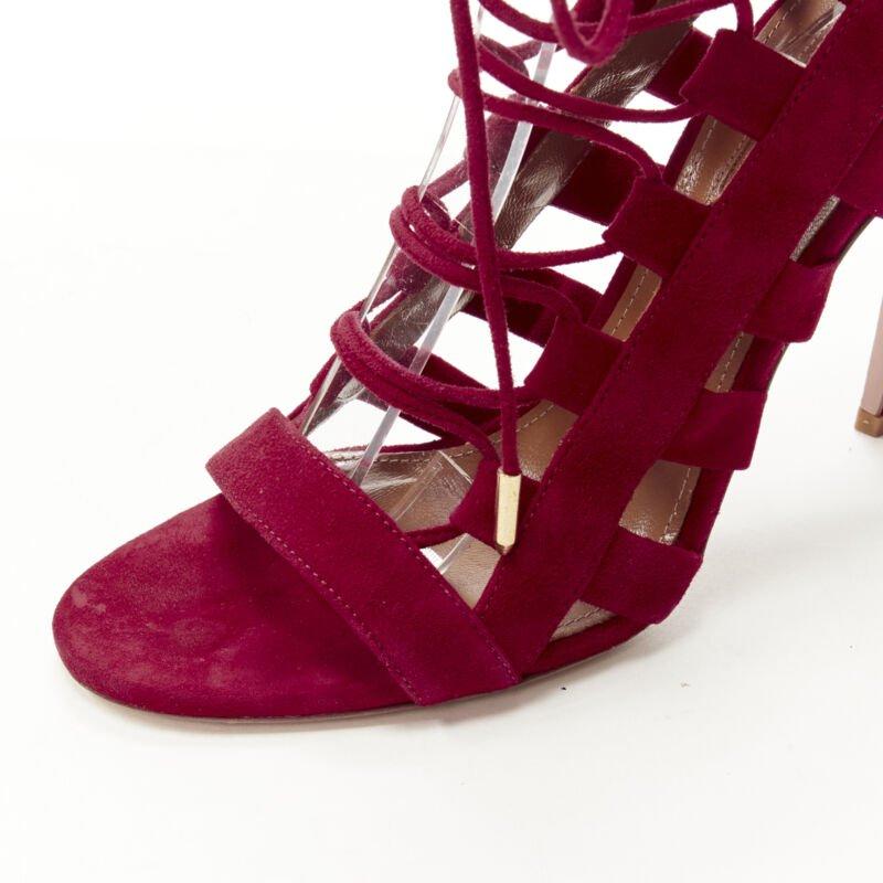 AQUAZZURA Amazon dark red suede lace up sandals high heels EU38 For Sale 2