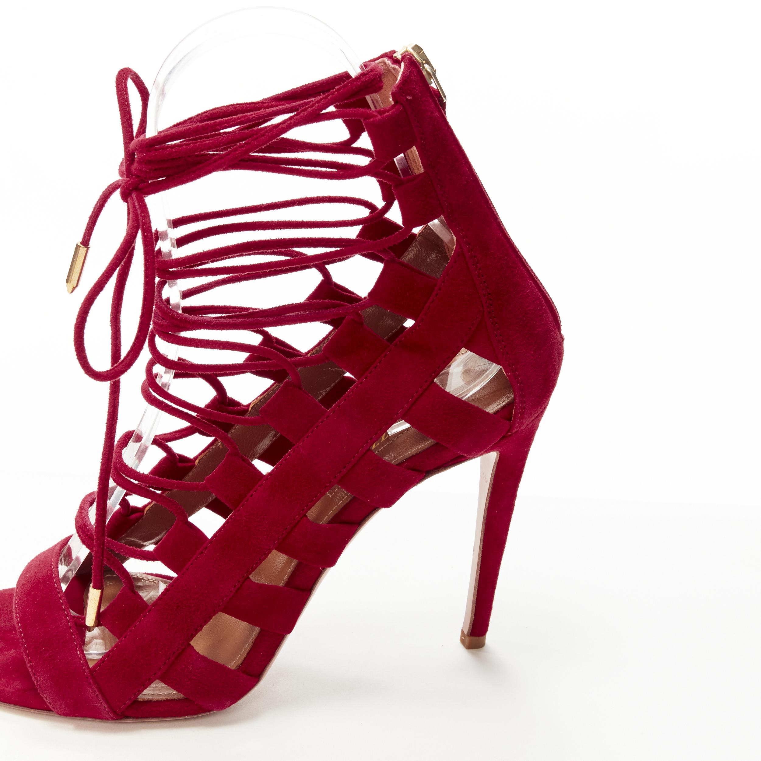 Women's AQUAZZURA Amazon dark red suede lace up sandals high heels EU38 For Sale