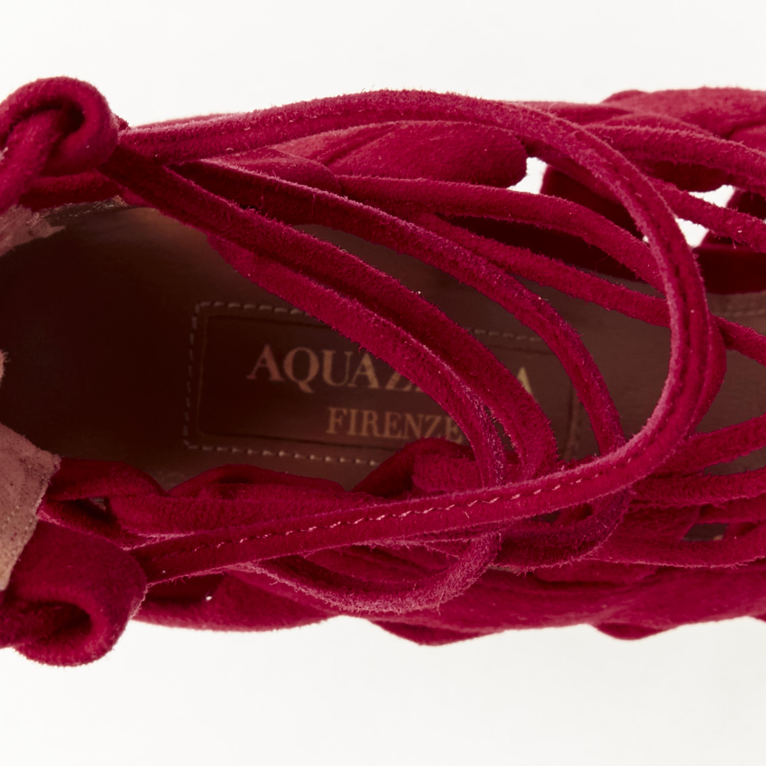 AQUAZZURA Amazon dark red suede lace up sandals high heels EU38 For Sale 1