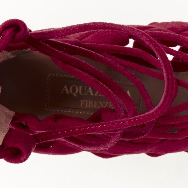 AQUAZZURA Amazon dark red suede lace up sandals high heels EU38 For Sale 4