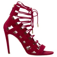 Used AQUAZZURA Amazon dark red suede lace up sandals high heels EU38