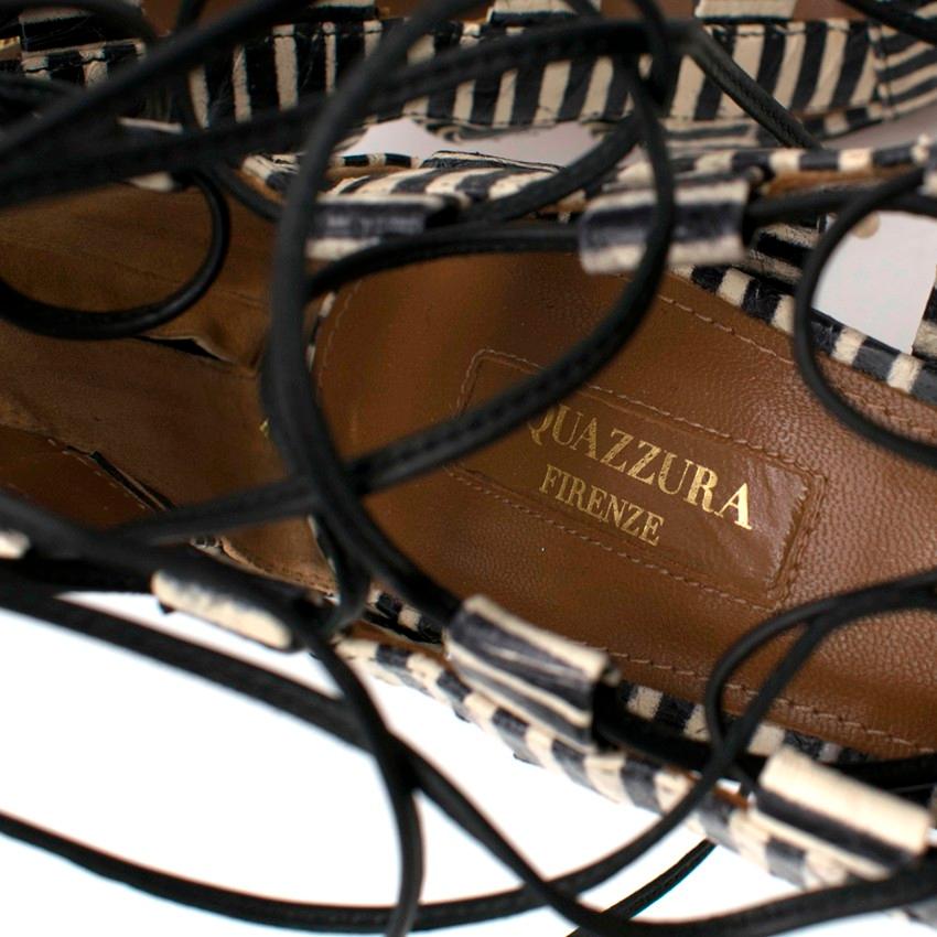 Black Aquazzura Amazon Striped Leather Lace Up Sandals 39.5 For Sale