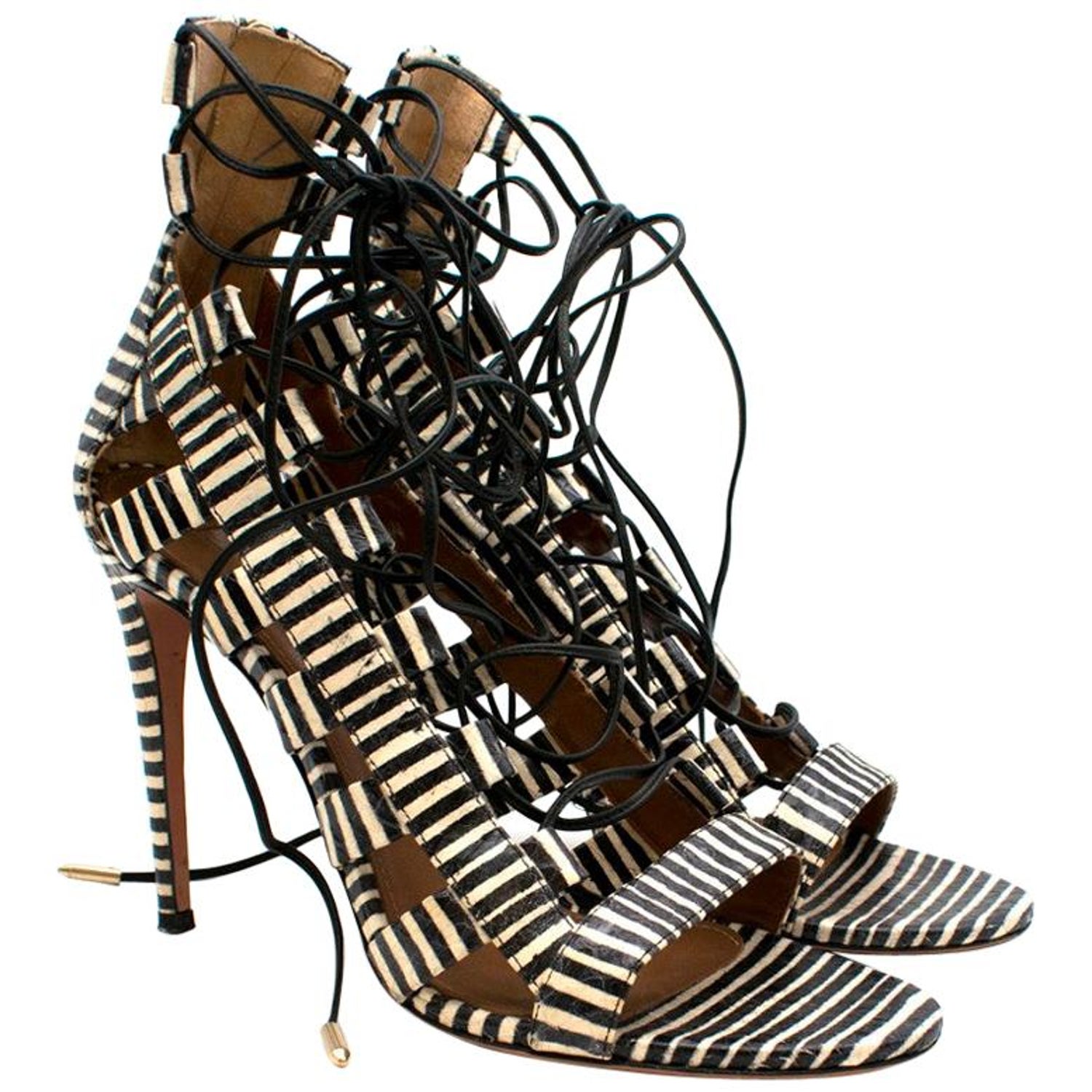Aquazzura Amazon Striped Leather Lace Up Sandals 39.5 For Sale at 1stDibs