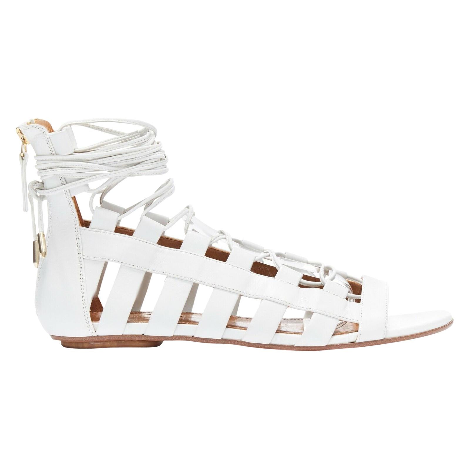 AQUAZZURA Amazon white lace up strappy gladiator flat sandals EU37.5
