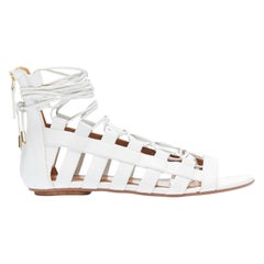 AQUAZZURA Amazon white lace up strappy gladiator flat sandals EU37.5 US7.5 UK4.5