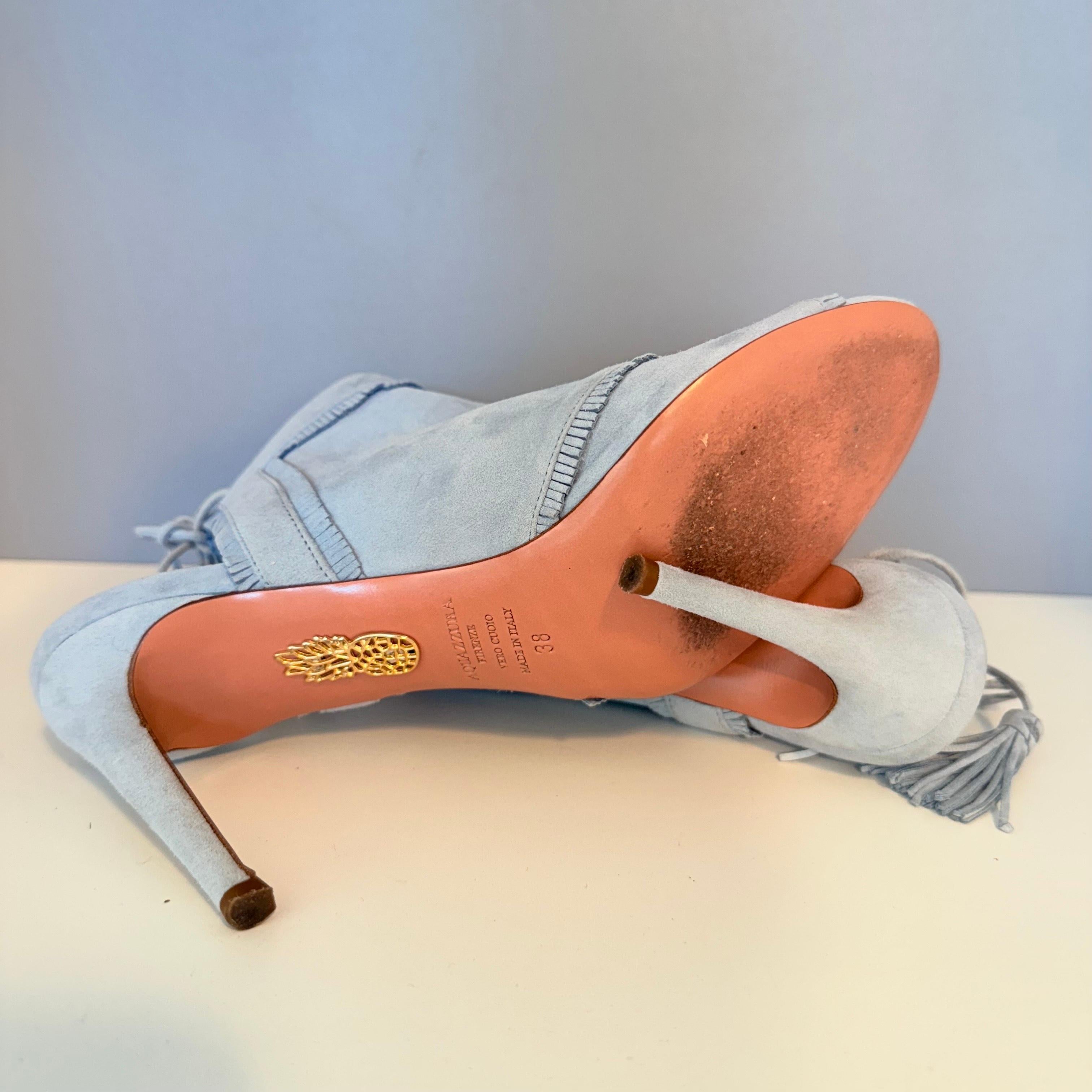 Aquazzura Azure Suede Open Toe IT 38 in vendita 2