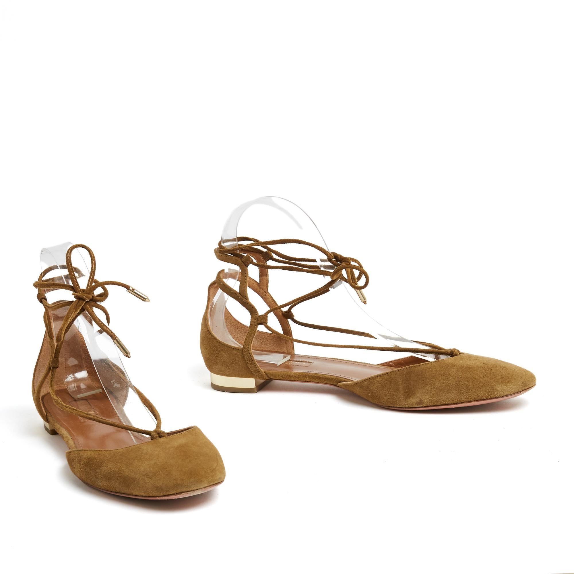 Beige Aquazzura Ballerines Christy EU38.5 Chaussures de ballet plates en daim beige foncé GB5,5 US8 en vente