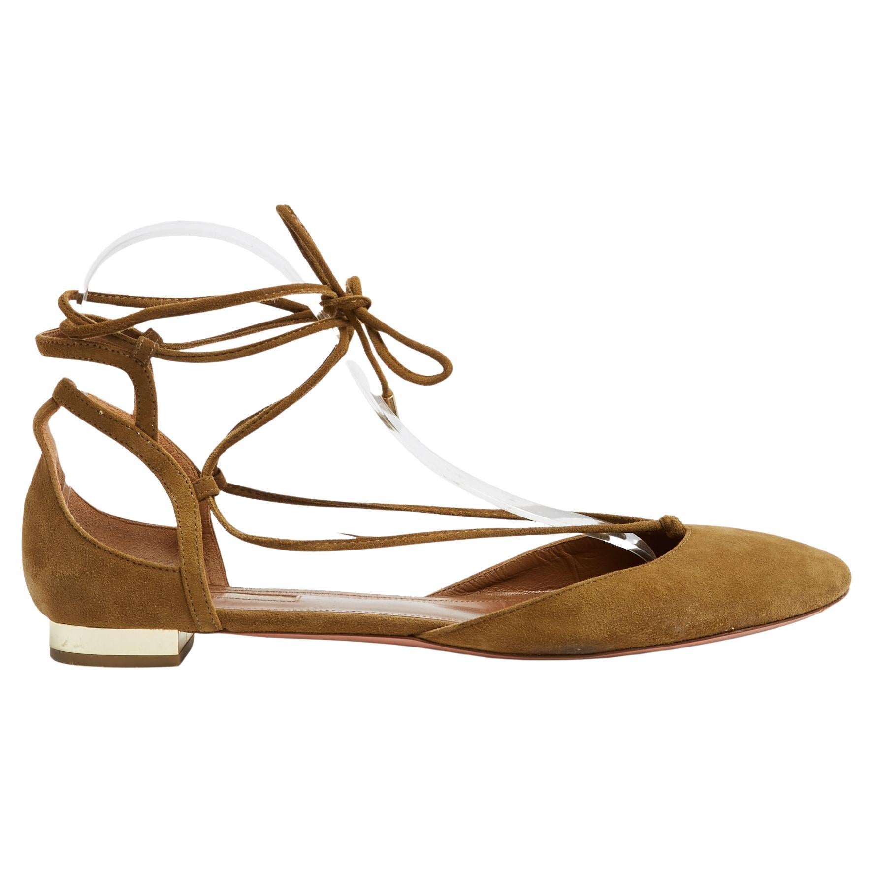 Aquazzura Ballerines Christy EU38.5 Chaussures de ballet plates en daim beige foncé GB5,5 US8
