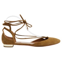 Aquazzura Ballerines Christy EU38.5 Chaussures de ballet plates en daim beige foncé GB5,5 US8