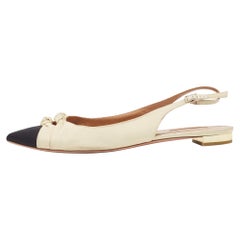 Aquazzura Beige/Black Knotted Fabric Slingback Flats Size 39.5
