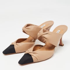 Aquazzura Beige/Black Leather and Grosgrain Twist Puffy Mules Size 41