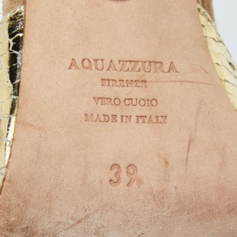 Aquazzura - Escarpins en cuir gaufré beige/or et peau de serpent - Taille 39 en vente 3