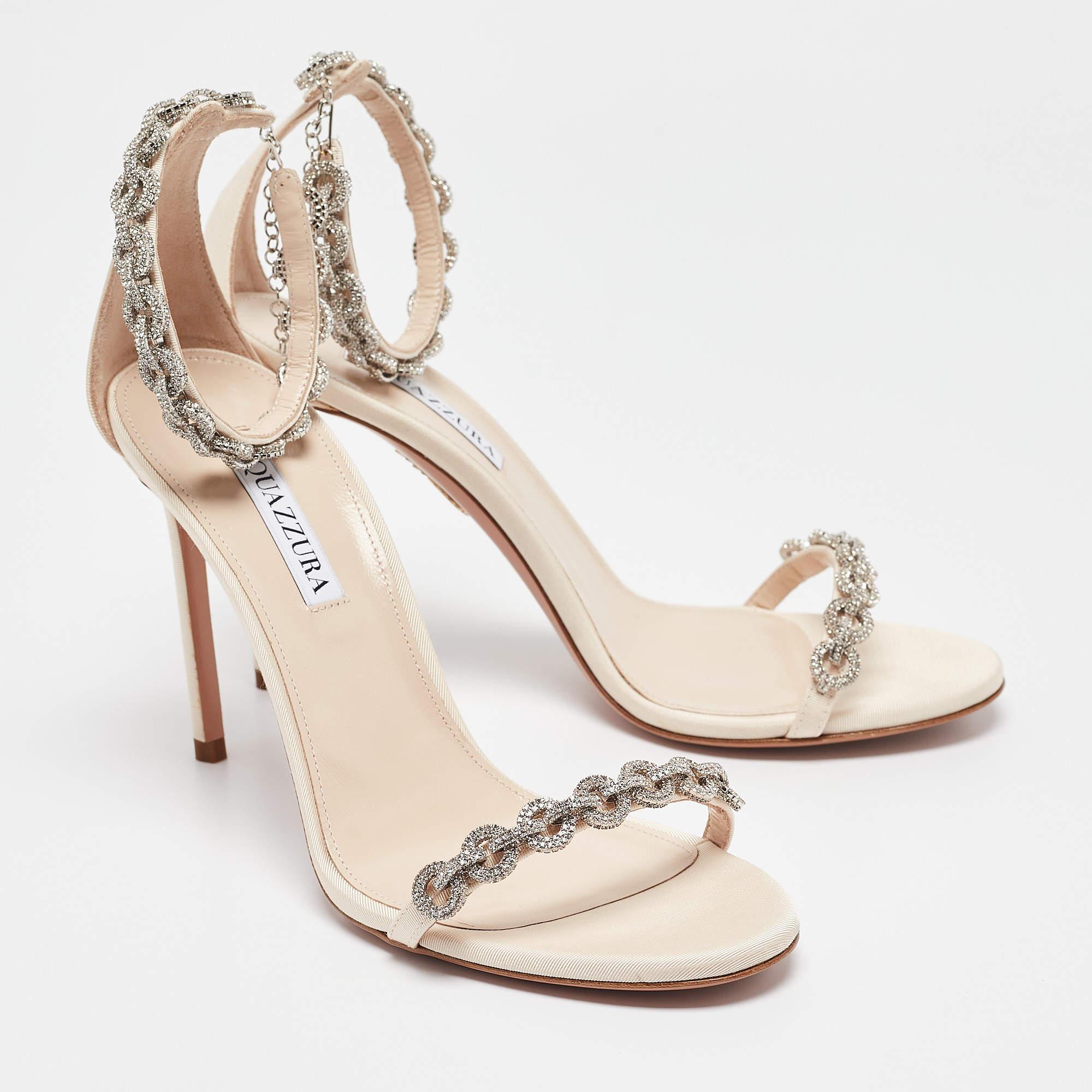 De las mujeres Sandalias Aquazzura Beige Grosgrain Embellished Love Link Talla 39.5