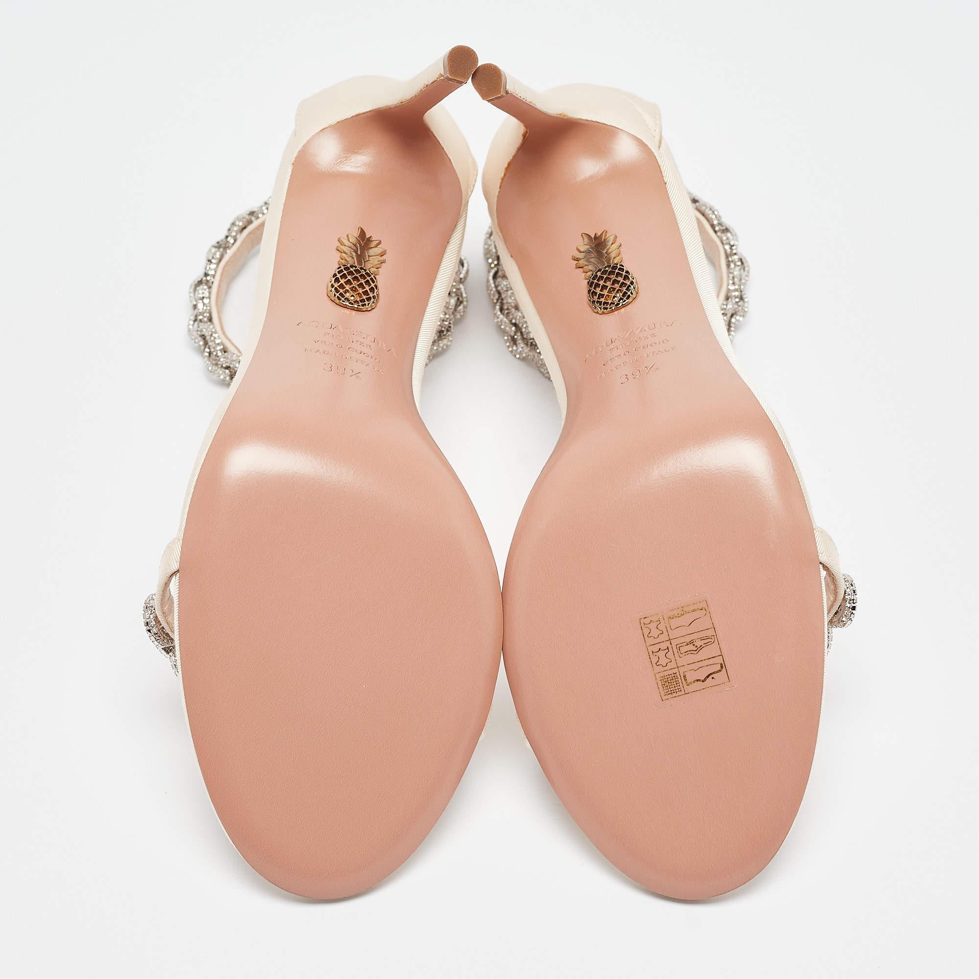 Sandalias Aquazzura Beige Grosgrain Embellished Love Link Talla 39.5 2