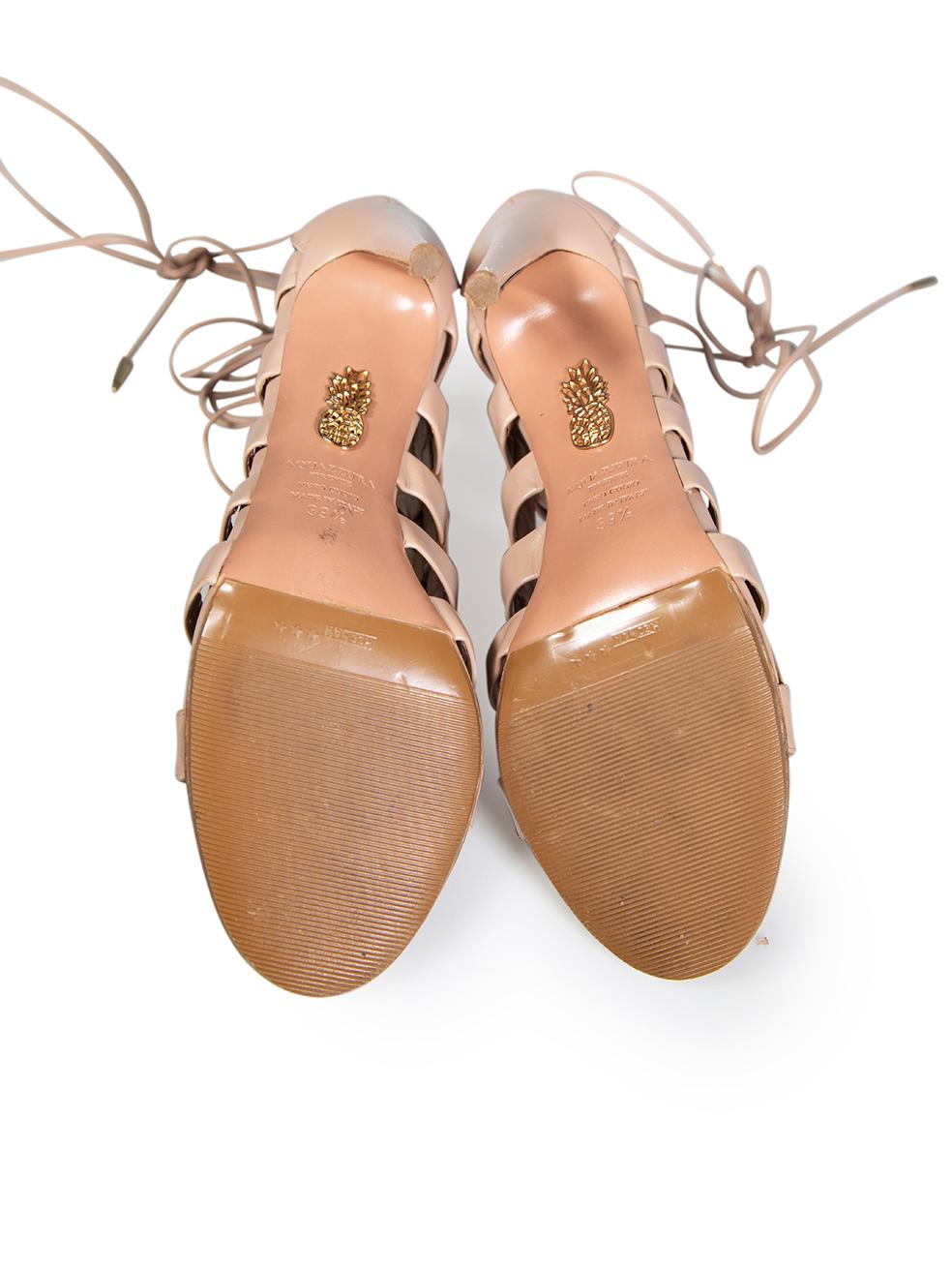 Women's Aquazzura Beige Leather Amazon 105mm Gladiator Sandals Size IT 39.5 For Sale