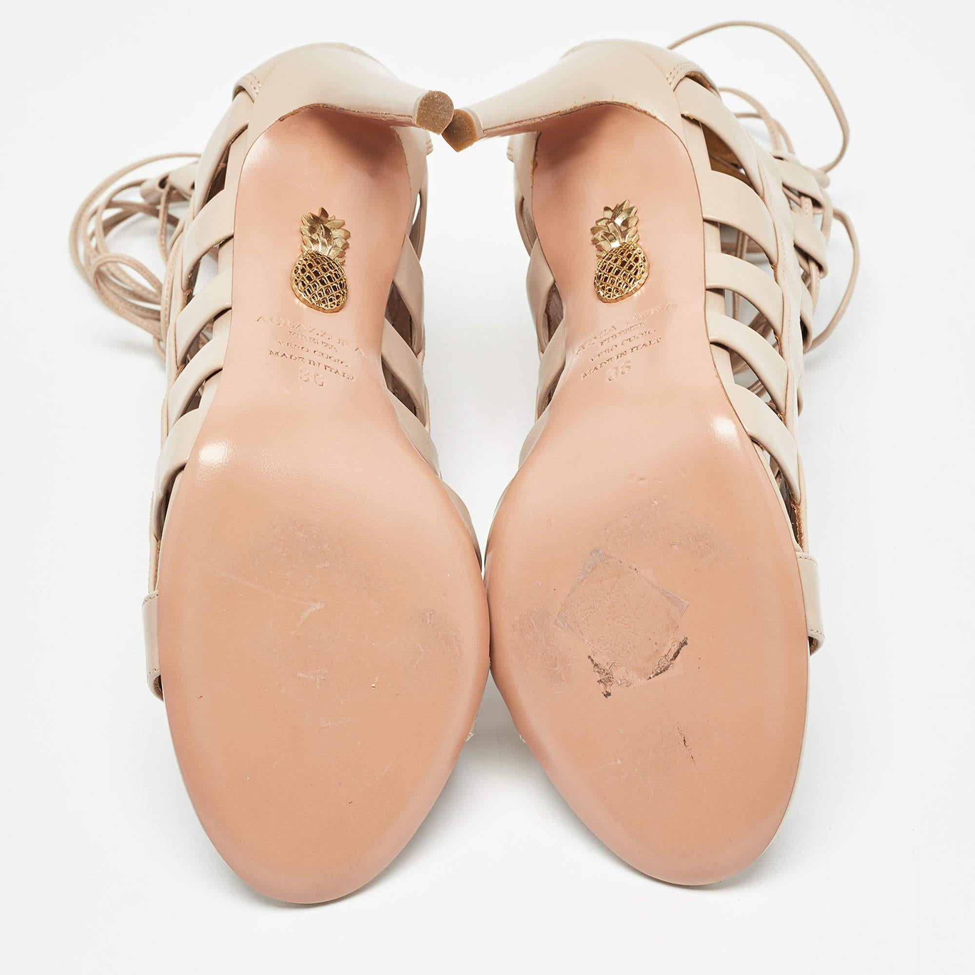 Aquazzura Beige Leather Amazon Ankle Wrap Sandals Size 36 2