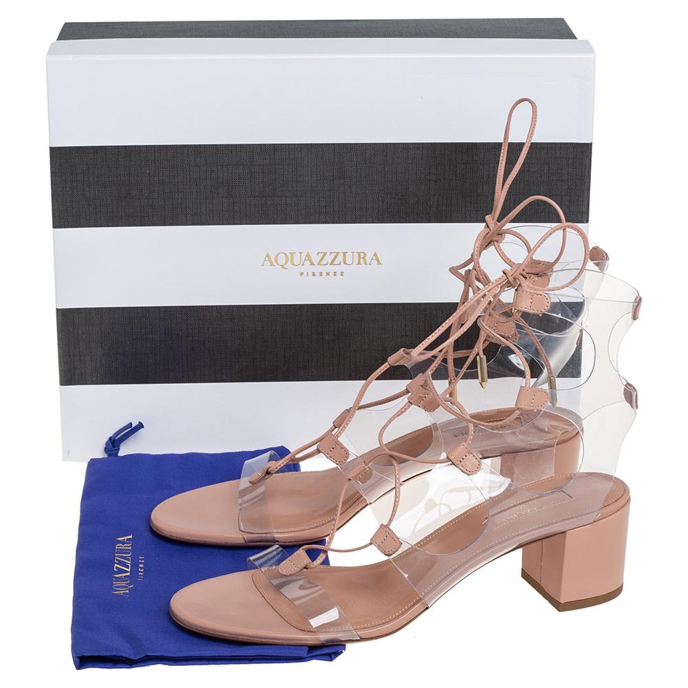 Aquazzura Beige Leather And PVC Lace Up Sandals Size 38 For Sale 1
