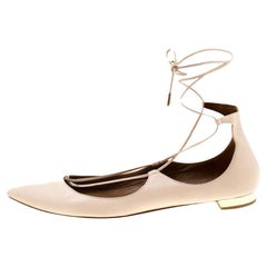 Aquazzura Beige Leather Christie Ankle Wrap Pointed Toe Flats Size 37