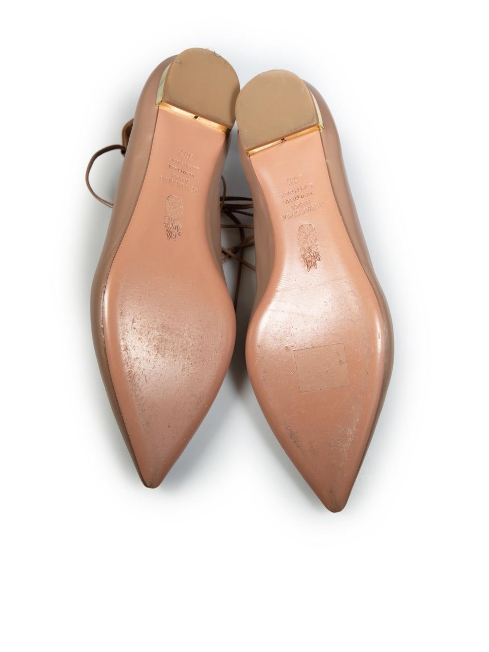 Women's Aquazzura Beige Leather Christy Flats Size IT 38.5 For Sale