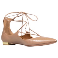 Aquazzura Beige Leather Christy Flats Size IT 38.5