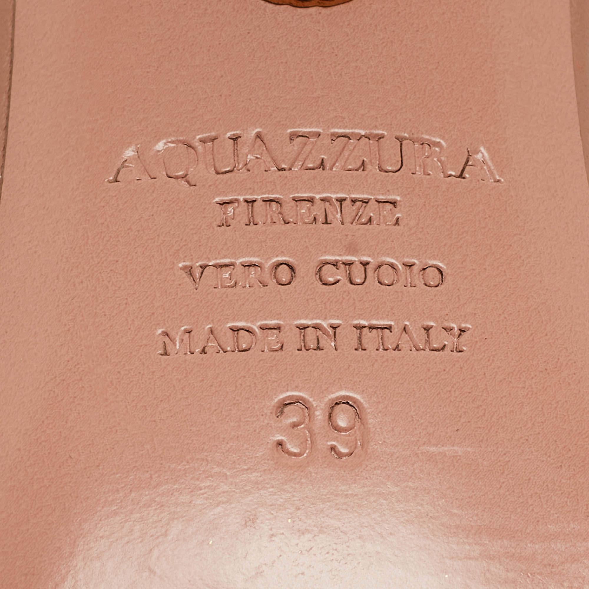 Aquazzura Beige Leather Crystal-Embellished Ankle Strap Sandals Size 39 4