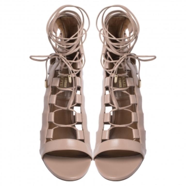 Women's Aquazzura Beige Leather Gladiator Ankle Wrap Sandals Size 37 For Sale