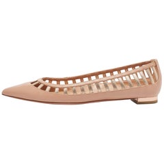 Aquazzura Beige Leather Le Parisien Ballet Flats Size 37
