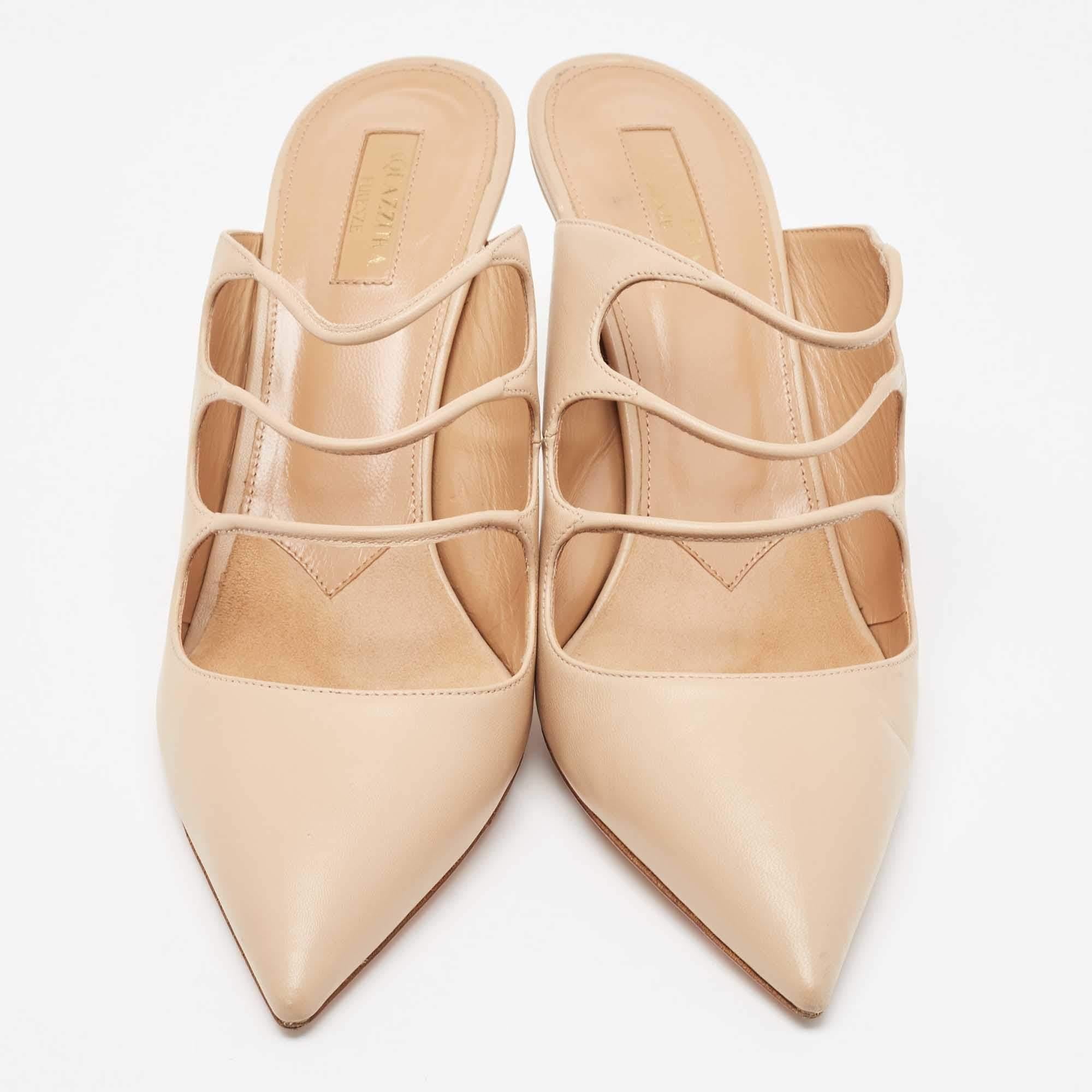 Aquazzura Beige Leather Minute Mules Size 40 In Good Condition In Dubai, Al Qouz 2