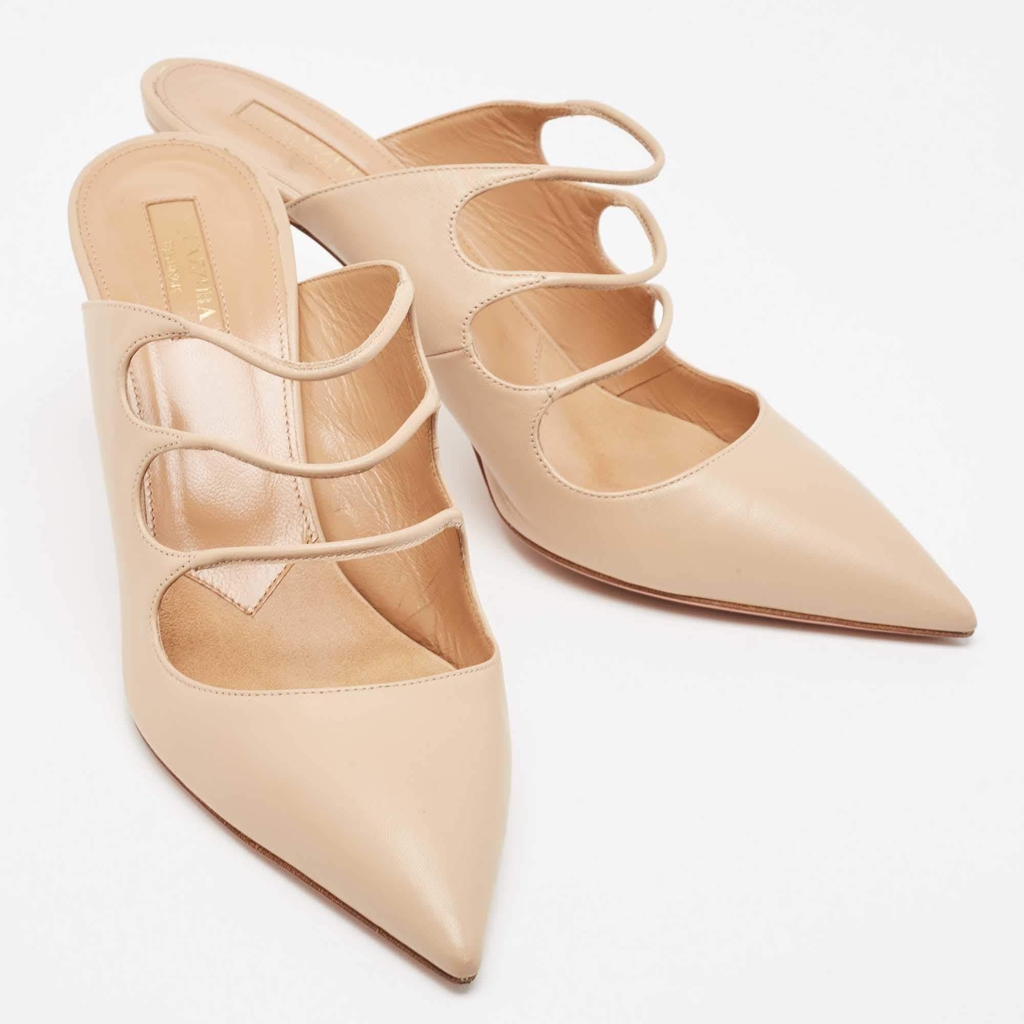 Women's Aquazzura Beige Leather Minute Mules Size 40