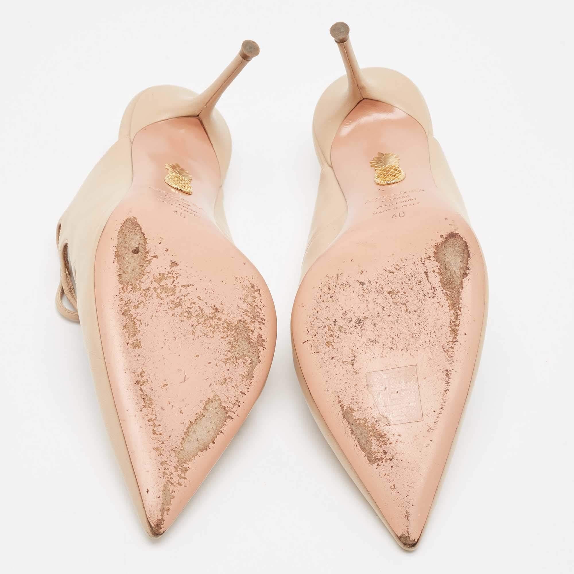 Aquazzura Beige Leather Minute Mules Size 40 2