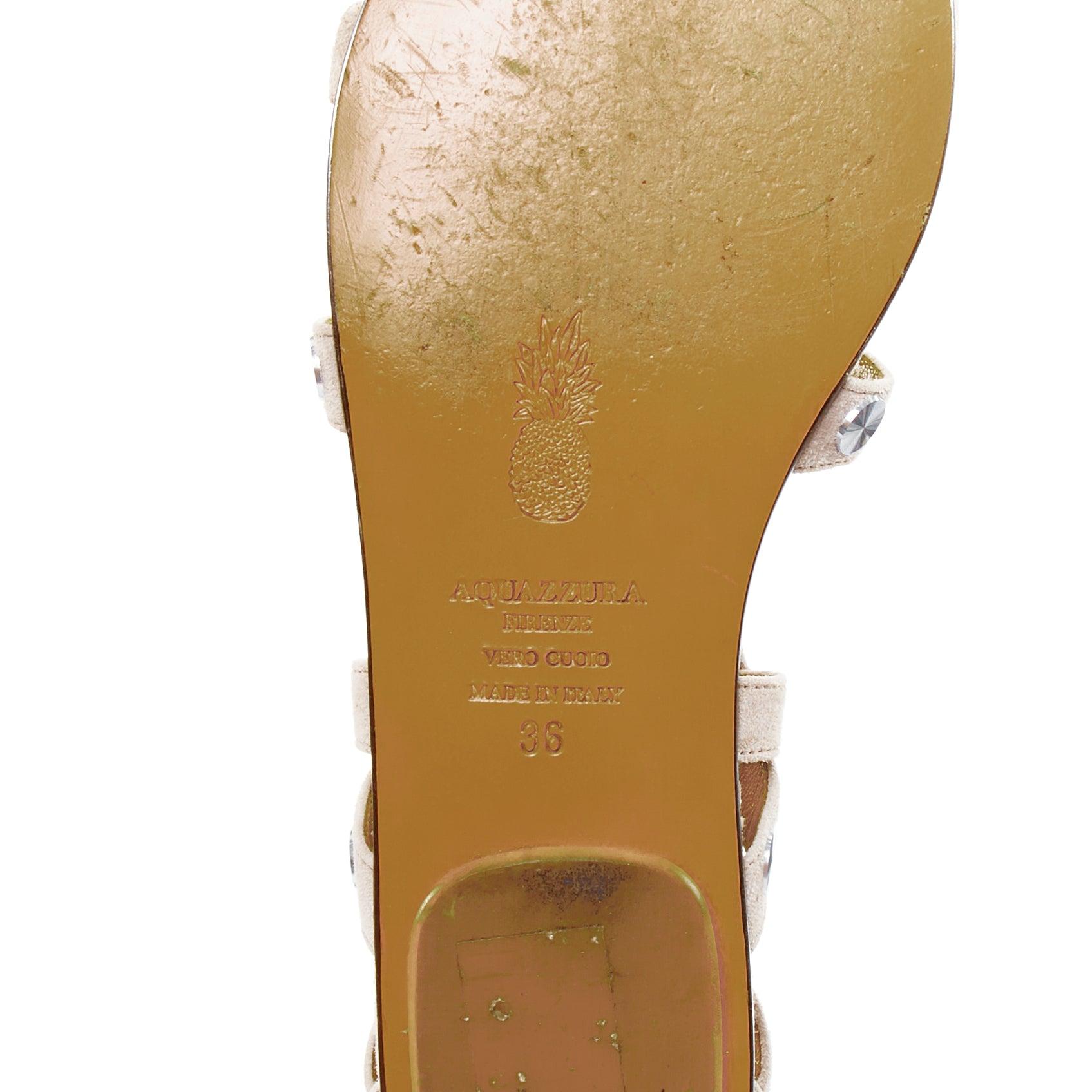 AQUAZZURA sandali gladiatore in pelle beige con borchie a forma di disco d'argento EU36 in vendita 5