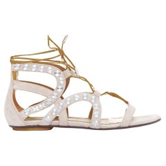 AQUAZZURA beige Leder silberne Scheibe besetzt Gladiatorensandalen EU36
