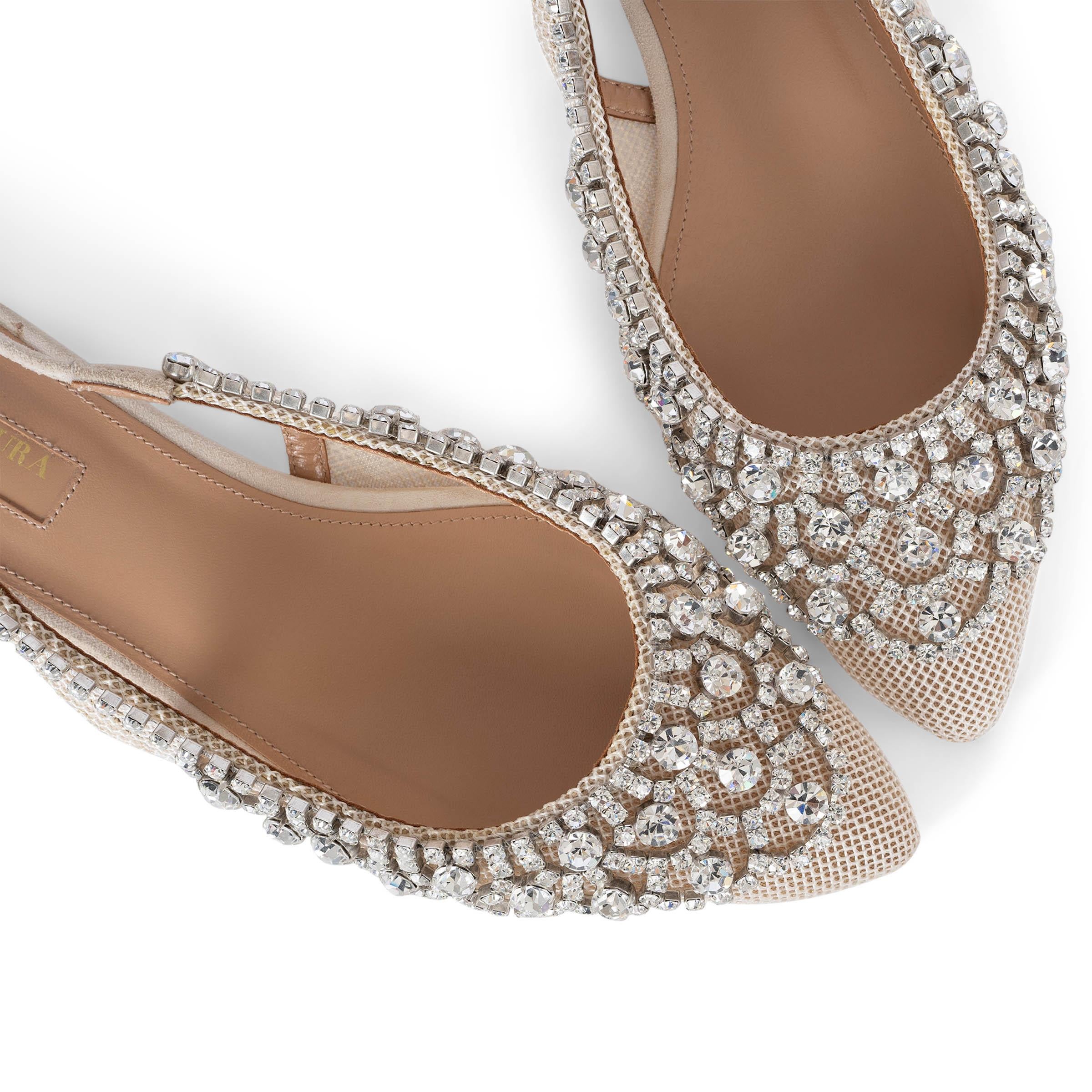 AQUAZZURA beige mesh MARAHANI CRYSTAL Slingback Flats Shoes 36.5 For Sale 1