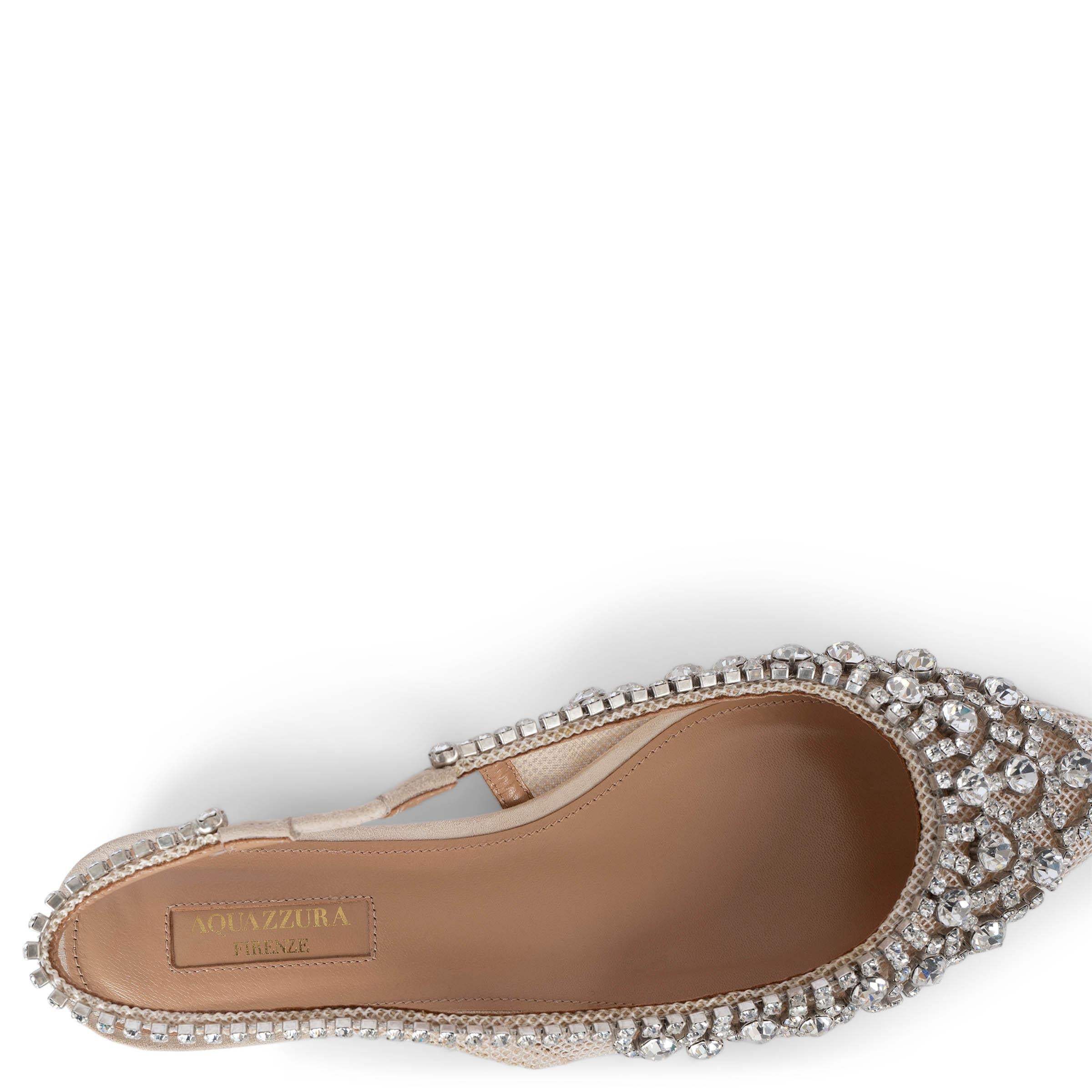 AQUAZZURA beige mesh MARAHANI CRYSTAL Slingback Flats Shoes 36.5 For Sale 2