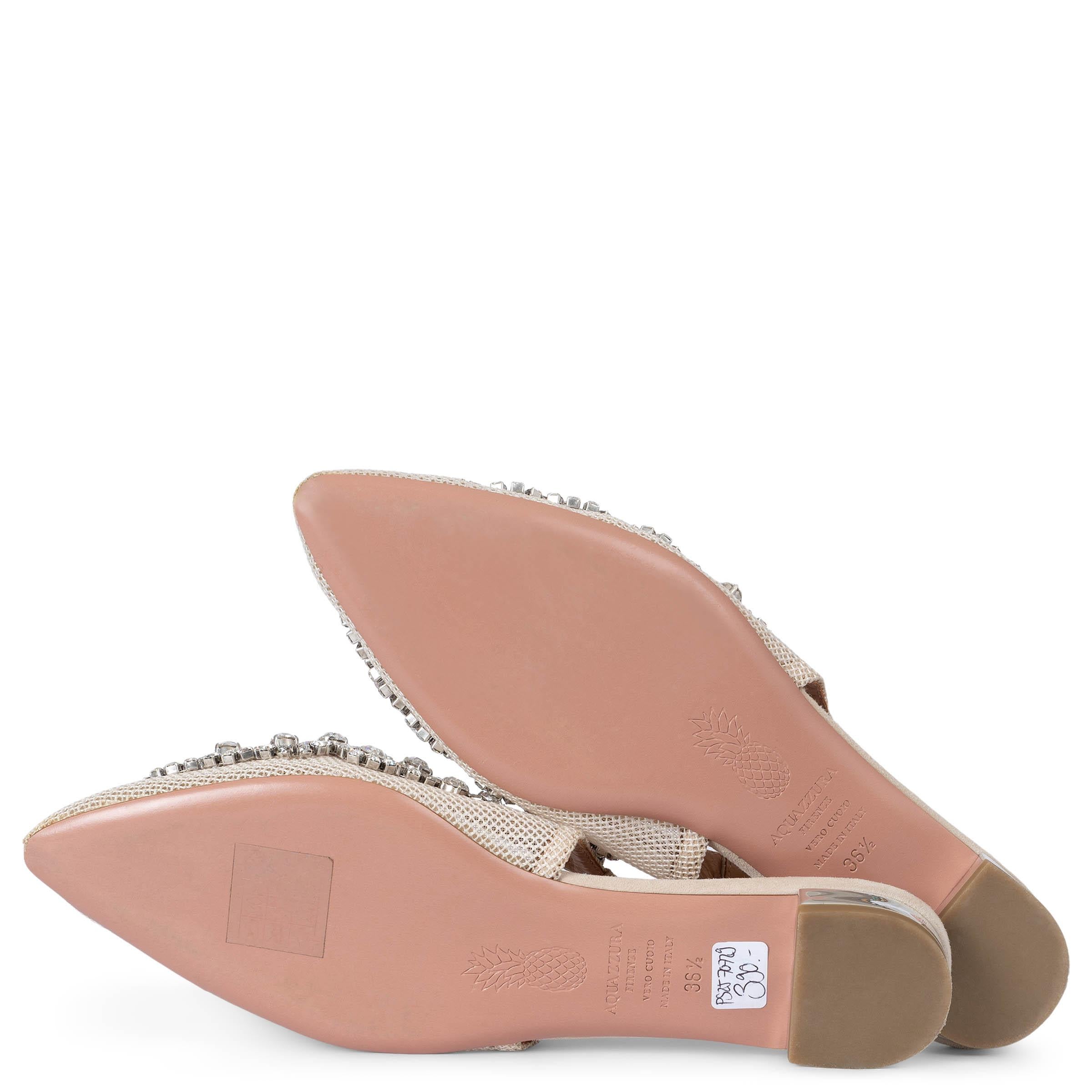 AQUAZZURA beige mesh MARAHANI CRYSTAL Slingback Flats Shoes 36.5 For Sale 3