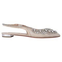 Aquazzura beige mesh MARAHANI CRYSTAL Flats Scarpe 36.5