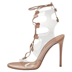 Aquazzura Beige PVC And Leather Milos Sandals Size 36