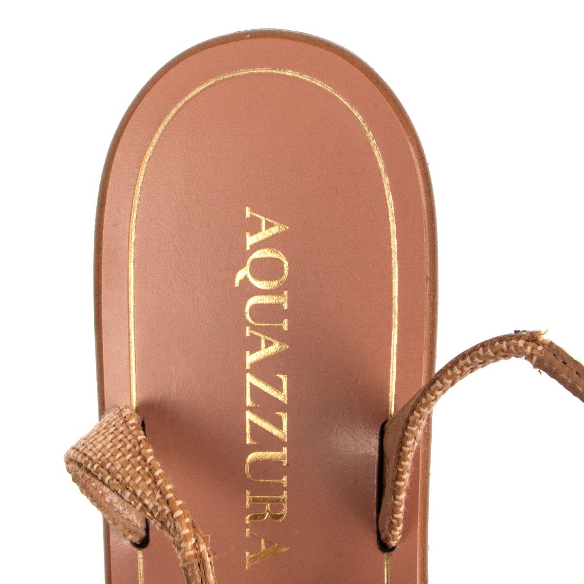 AQUAZZURA beige Raffia & Glass TUTTI FRUTTI Flat Thong Sandals Shoes 38.5 In New Condition In Zürich, CH