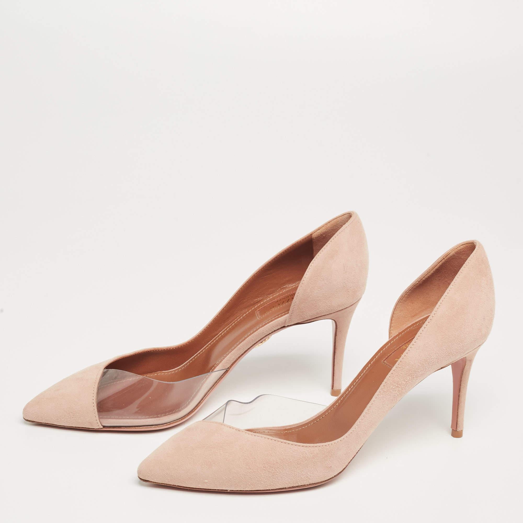 Aquazzura Beige Suede and PVC Eclipse Pumps Size 36.5 For Sale at 1stDibs
