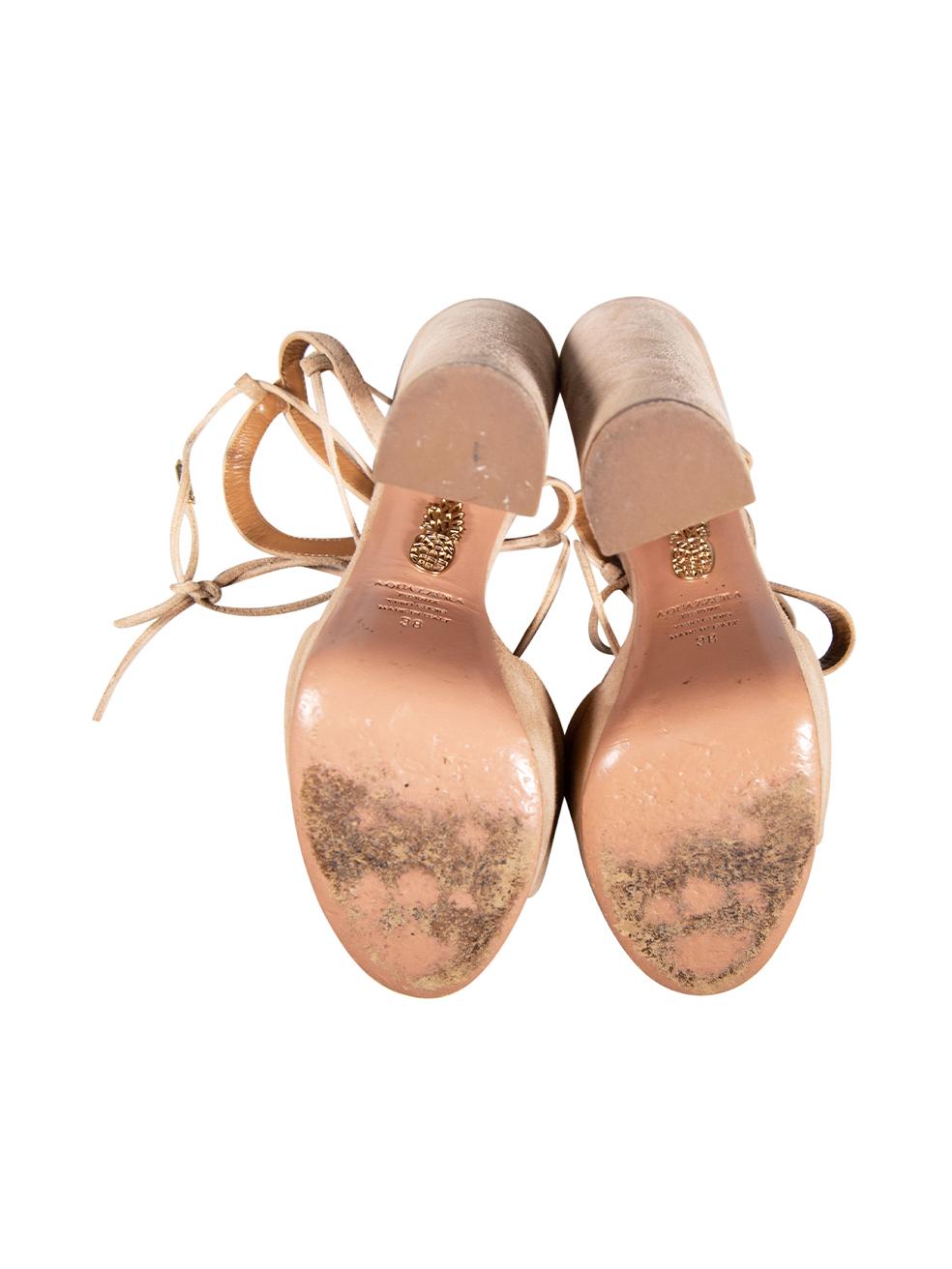 Women's Aquazzura Beige Suede Austin 140 Lace-Up Sandals Size IT 38 For Sale