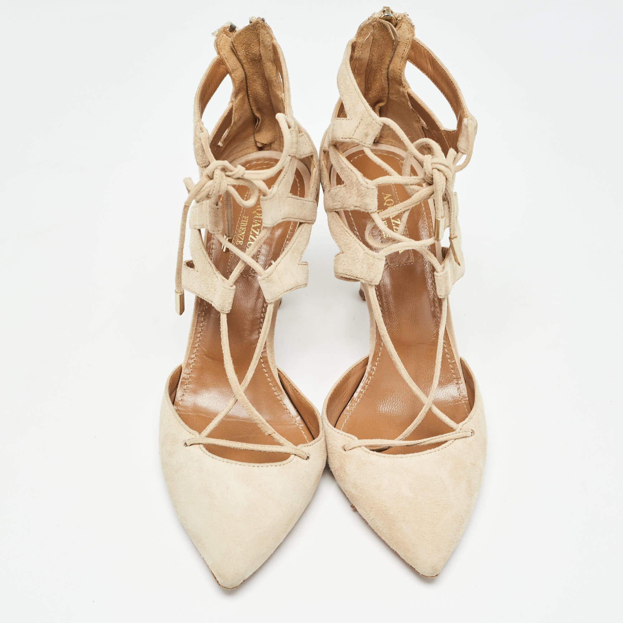 Aquazzura Beige Suede Belgravia Pumps Size 37 In Good Condition For Sale In Dubai, Al Qouz 2