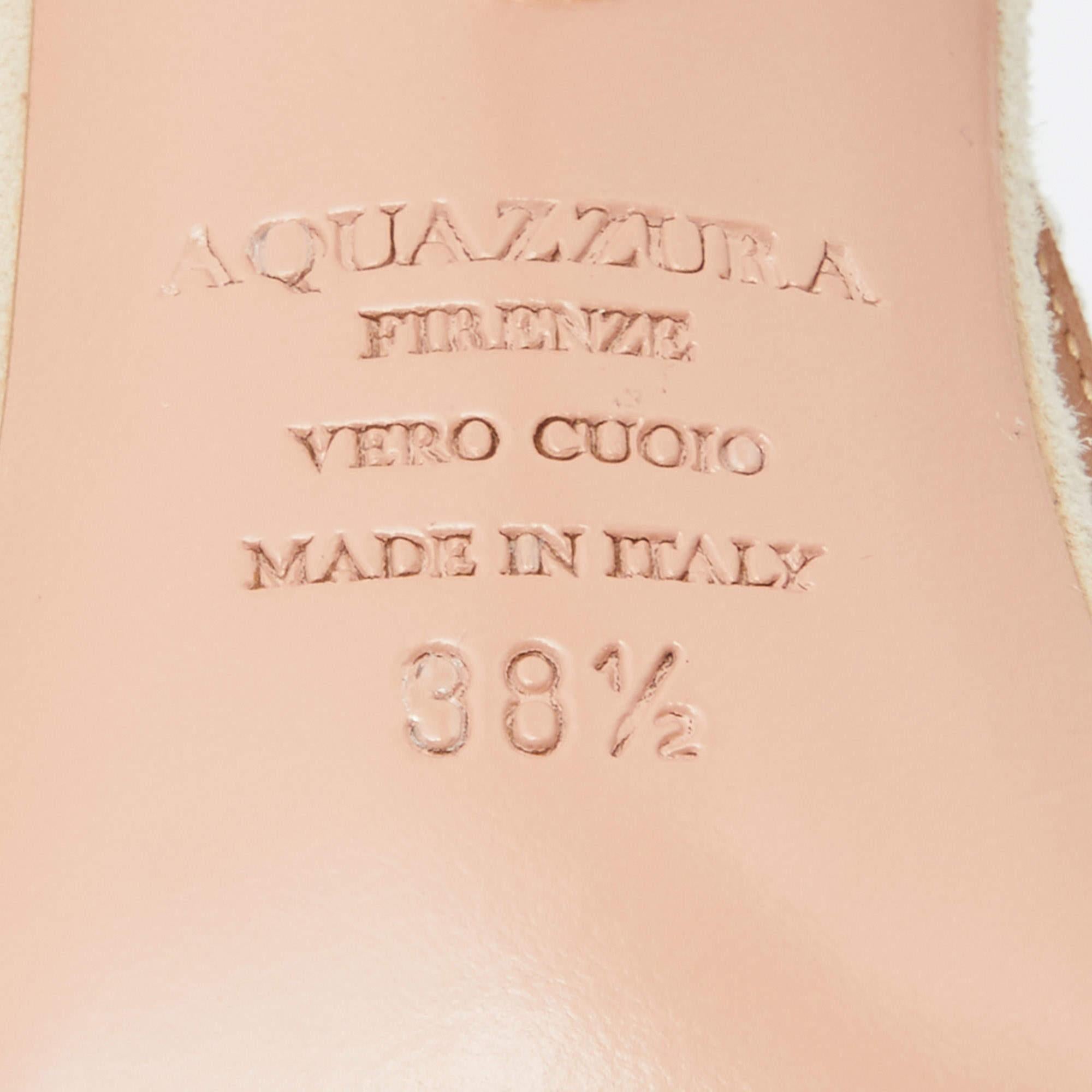 Aquazzura Beige Suede Crystal Embellished Strappy Sandals Size 38.5 2