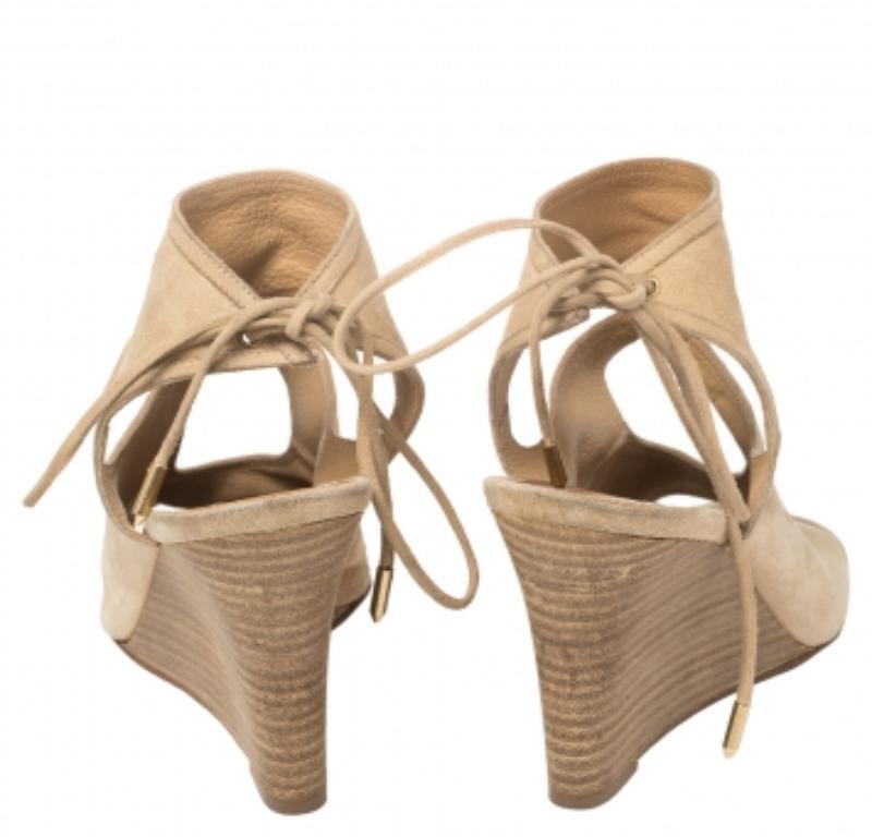 Women's Aquazzura Beige Suede Cutout Sexy Thing Ankle Wrap Sandals Size 37 For Sale