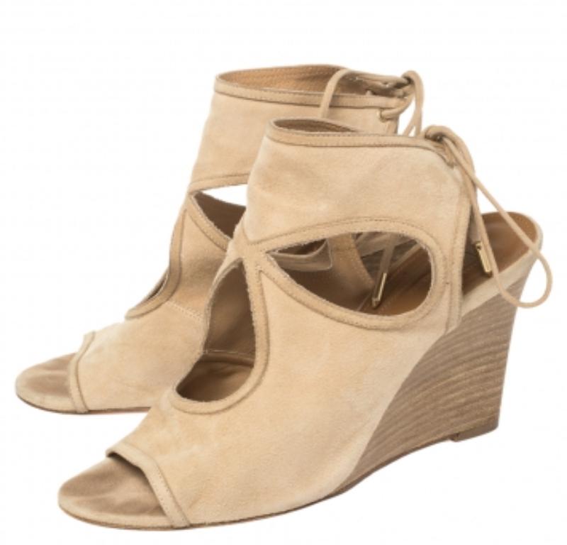 Aquazzura Beige Suede Cutout Sexy Thing Ankle Wrap Sandals Size 37 For Sale 1