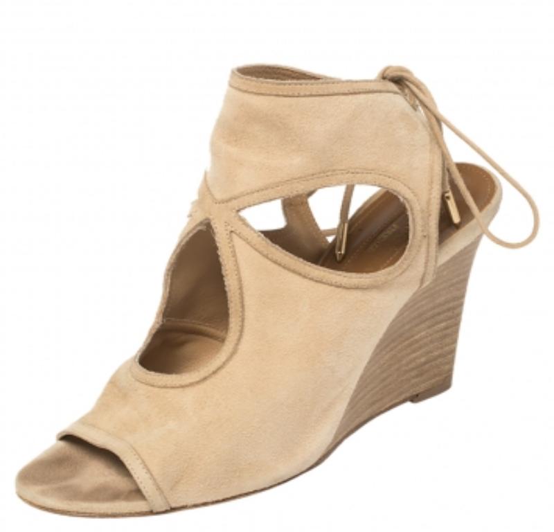 Aquazzura Beige Suede Cutout Sexy Thing Ankle Wrap Sandals Size 37 For Sale 3